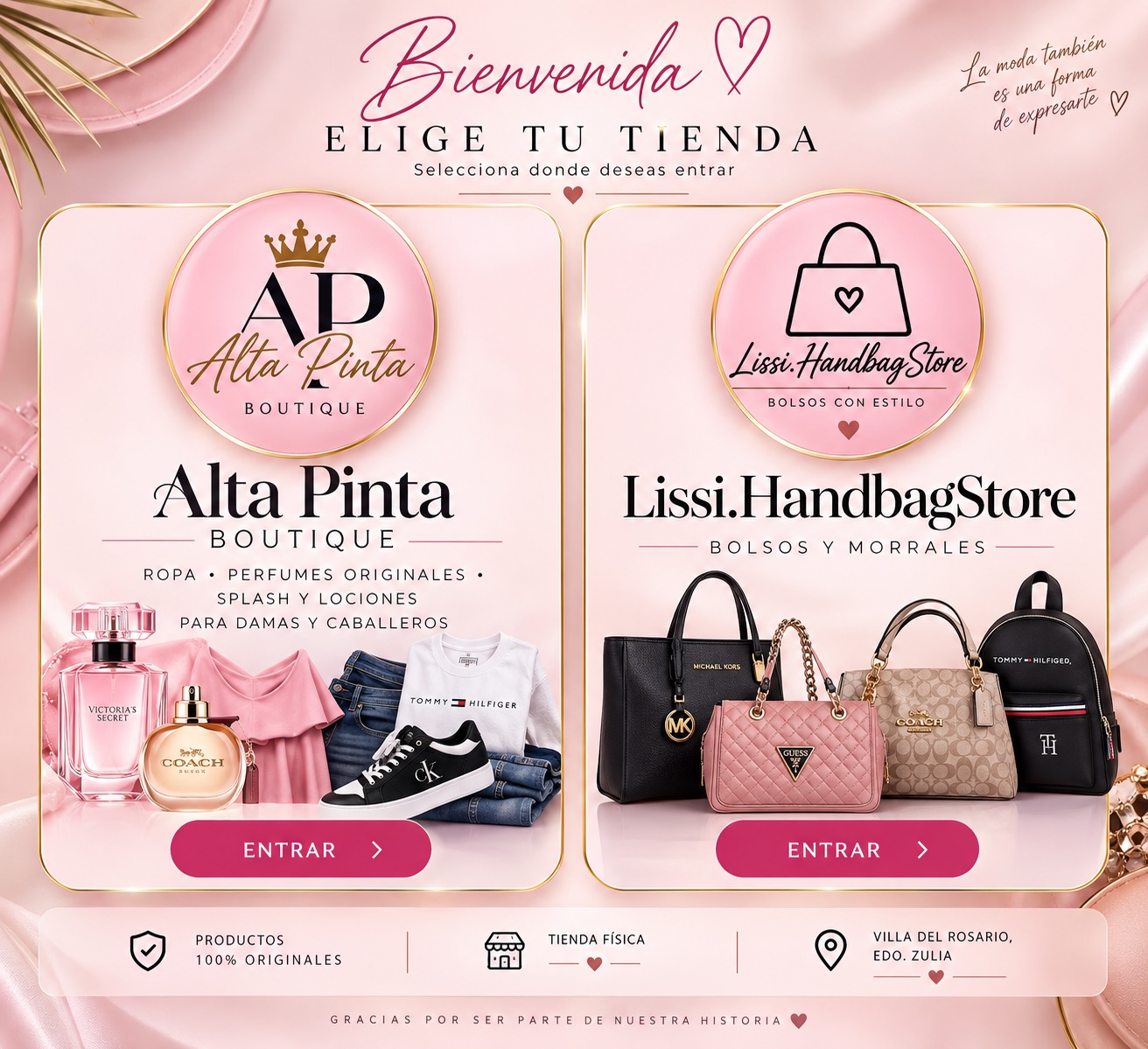 Elige tu tienda: Alta Pinta o Lissi.HandbagStore