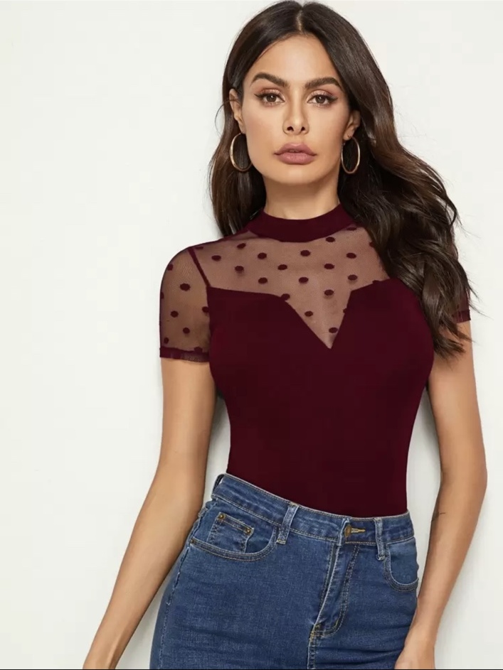 Blusa burdeos de transparencias